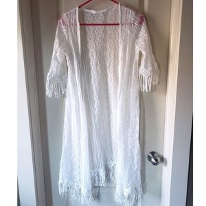 Handmade lace kimono with fringe